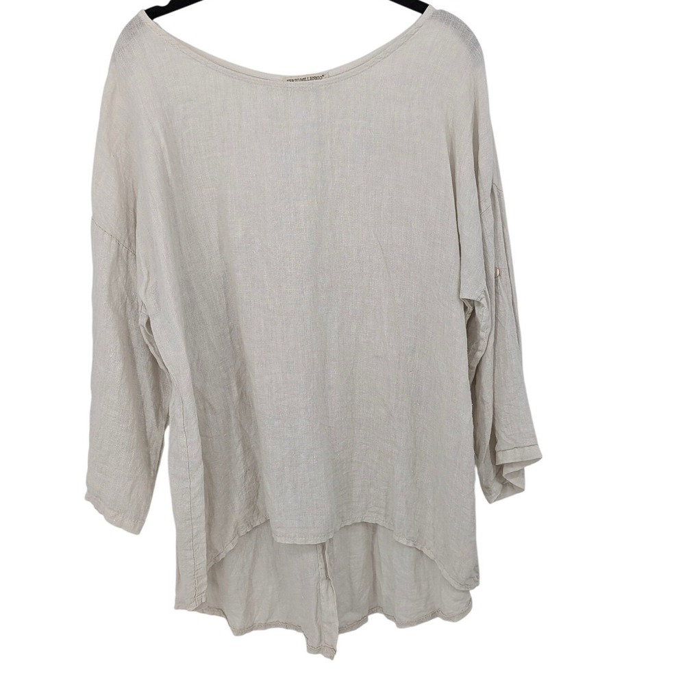 Terzo Millennio Tunic Top Women Medium Beige Linen Roll Tab Lagenlook Italian
